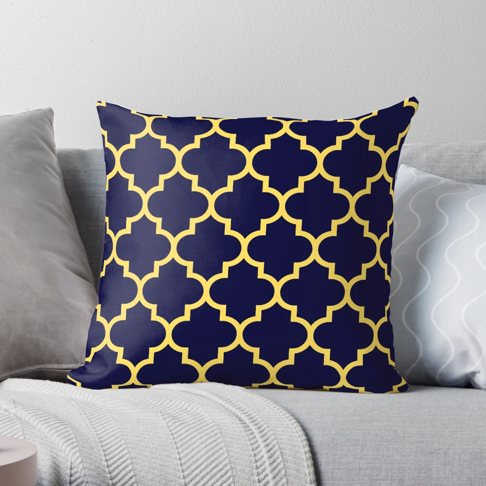 Decorative Square 18 x 18 Inch Throw Pillows Navy & White Moroccan  Quatrefoil Lattice Cushion Pillow