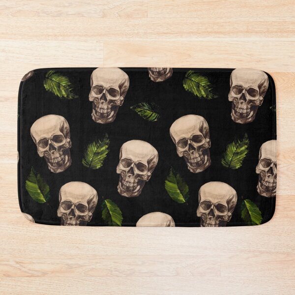 Item preview, Skulls with green leaves on dark background. Skull seamless pattern  designed and sold by Olgus.