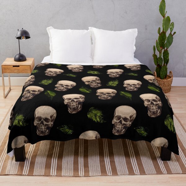 Item preview, Skulls with green leaves on dark background. Skull seamless pattern designed and sold by Olgus.