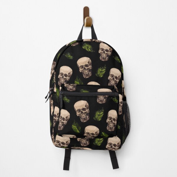Item preview, Skulls with green leaves on dark background. Skull seamless pattern designed and sold by Olgus.