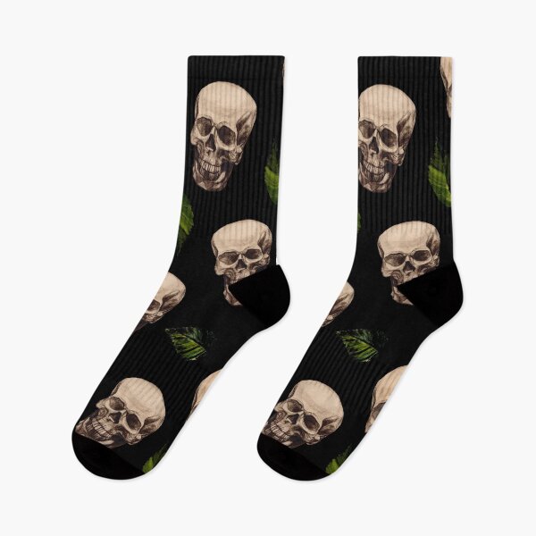 Item preview, Skulls with green leaves on dark background. Skull seamless pattern  designed and sold by Olgus.