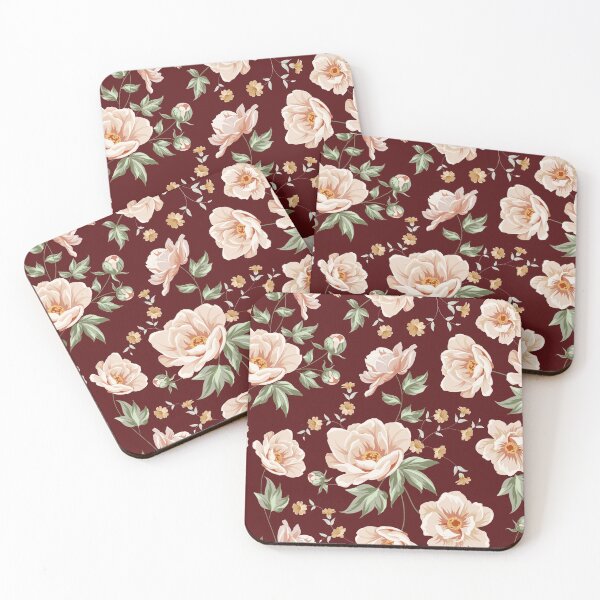 Item preview, Botanical floral peach watercolor flowers - oxblood designed and sold by colourfulslug.