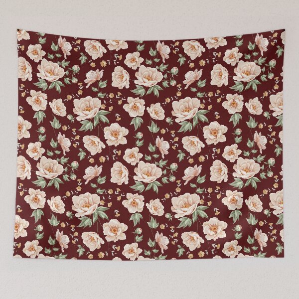 Item preview, Botanical floral peach watercolor flowers - oxblood designed and sold by colourfulslug.