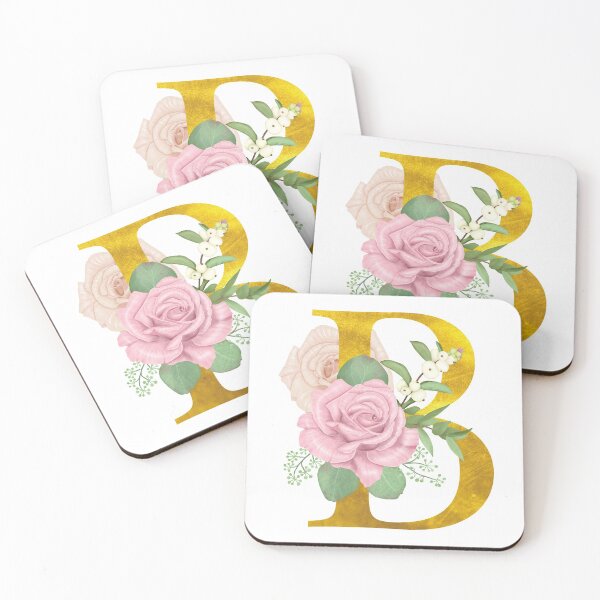 Item preview, Monograma floral dorado y rosa B designed and sold by adortopia.