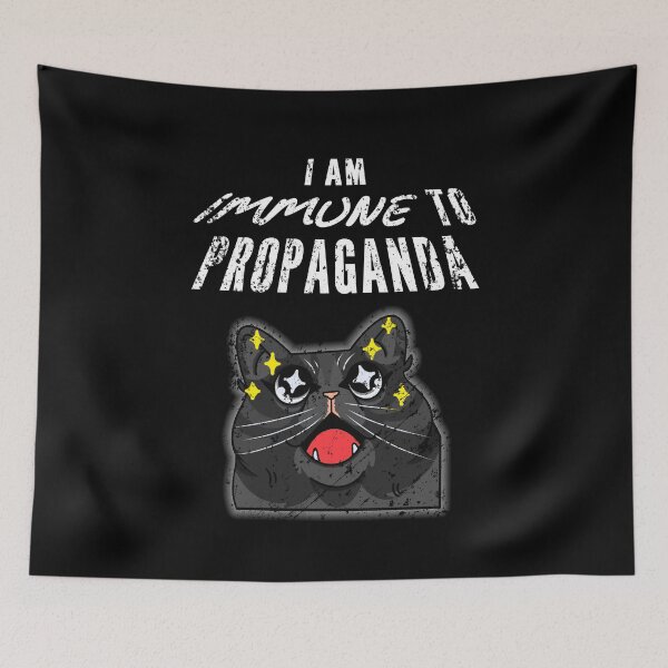 Item preview, I Am Immune To Propaganda – Cute Shiny Cat Mass Media Consumerism designed and sold by The Green Corner.