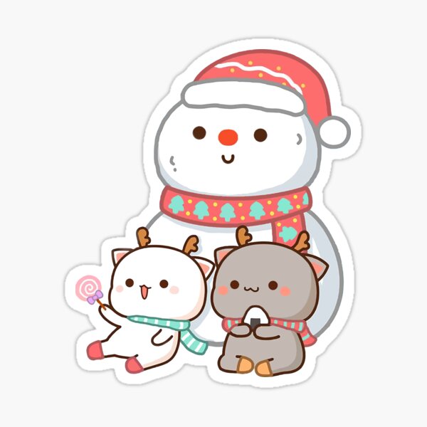 Mochi Mochi Peach Cat - Pfirsich und Goma mit Schneemann Sticker