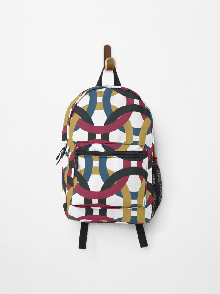 Thumbnail 1 of 3, Backpack, Geometric Intertwining Circles Retro Pattern designed and sold by VBeesTees.