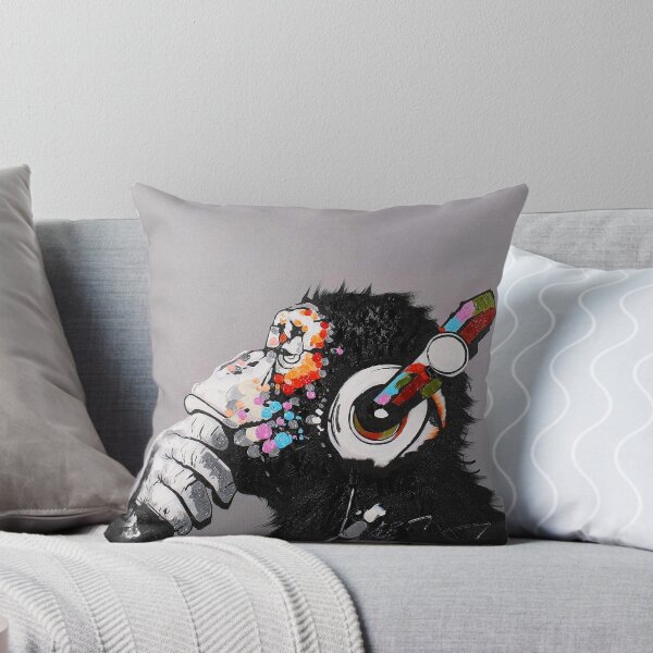 Item preview, DJ Monkey With Headphones Thinking - Thinker chimp designed and sold by WE-ARE-BANKSY.