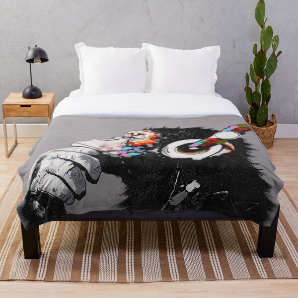 DJ Monkey With Headphones Thinking Throw Blanket