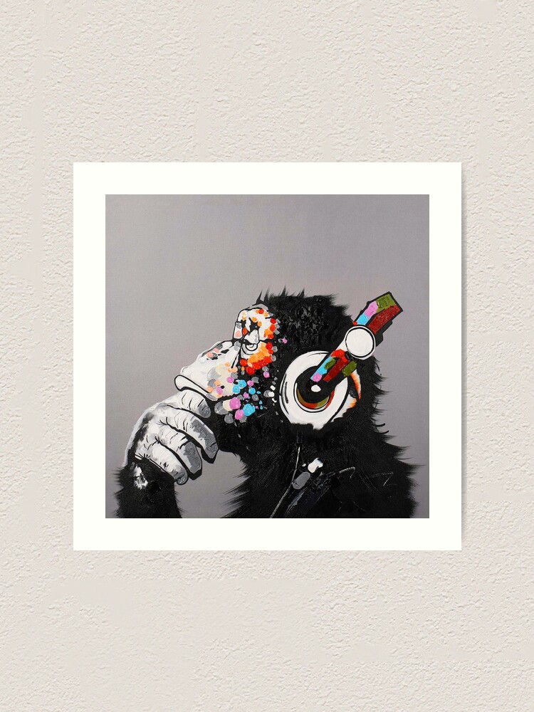 アート・デザイン・音楽 THINKING THE PRESENT DJ Monkey With Headphones Thinking - Thinker chimp