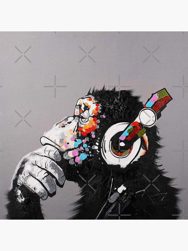 DJ Monkey With Headphones Thinking Thinker chimp