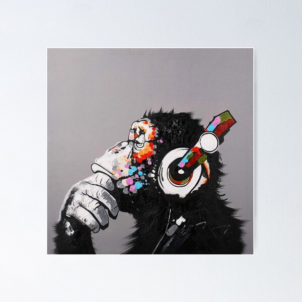 Monkey Headphones Wall Art for Sale Redbubble