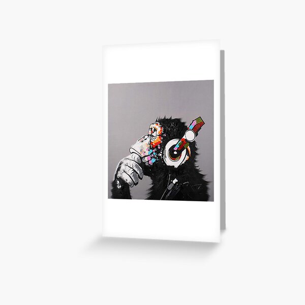 Item preview, DJ Monkey With Headphones Thinking - Thinker chimp designed and sold by WE-ARE-BANKSY.