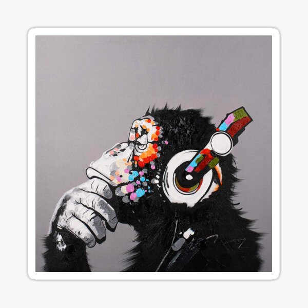 DJ Monkey mit Kopfhörern denken Sticker