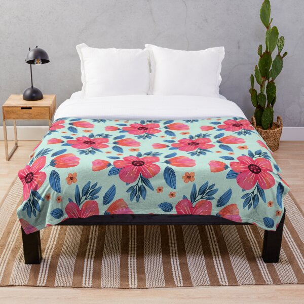 Item preview, Floral pattern with pink flowers and leaves designed and sold by colourfulslug.