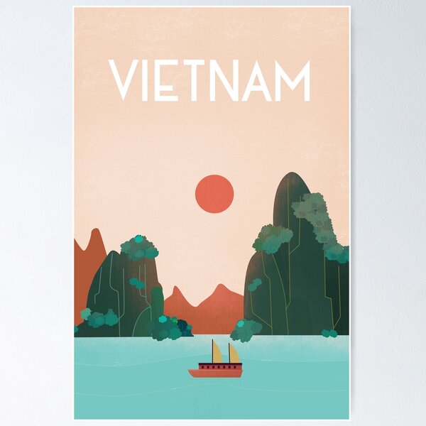 Vintage poster Vietnam - Vietnamese door - Red - Fine Art Print