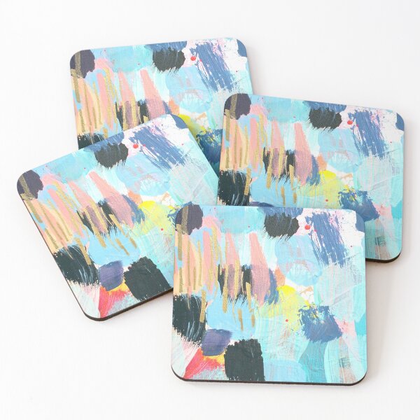 Item preview, Teal blue navy abstract original artwork pink orange gold designed and sold by Juli Hill.