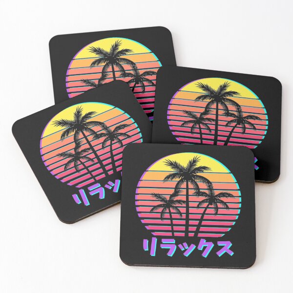 Outrun Vaporwave Sunset Palm Tree Coasters (Set of 4)