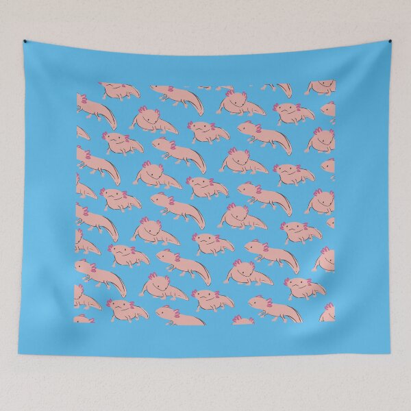 Item preview, Meh Axolotls blue background designed and sold by Salem Scribbles.