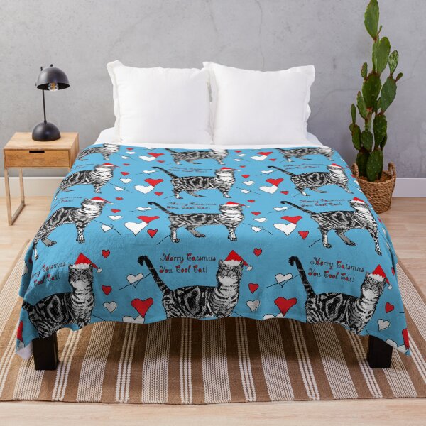 Item preview, Merry Christmas Cat Red Blue Tabby Pattern designed and sold by Sarah  Rajkotwala.