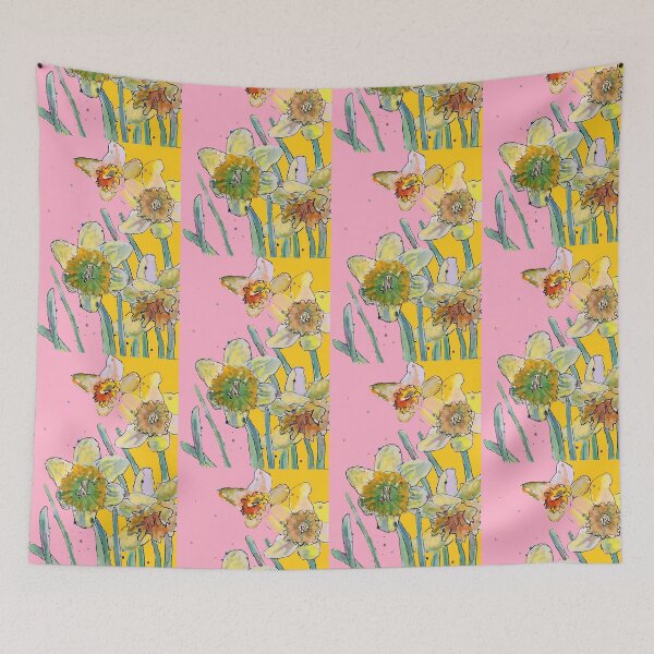 Item preview, Abstract Yellow Daffodil Watercolor Pattern on Pink designed and sold by Sarah  Rajkotwala.