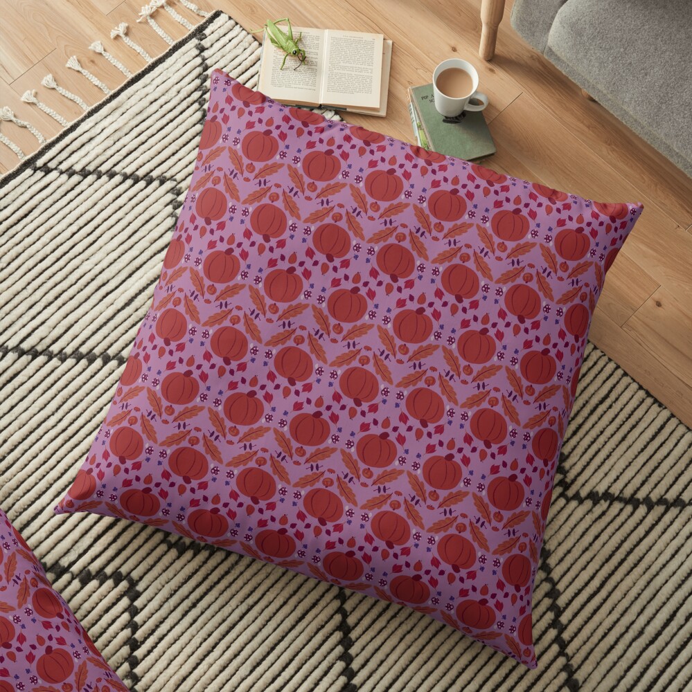 Falling for Autumn-Main Pattern, Purple Floor Pillow