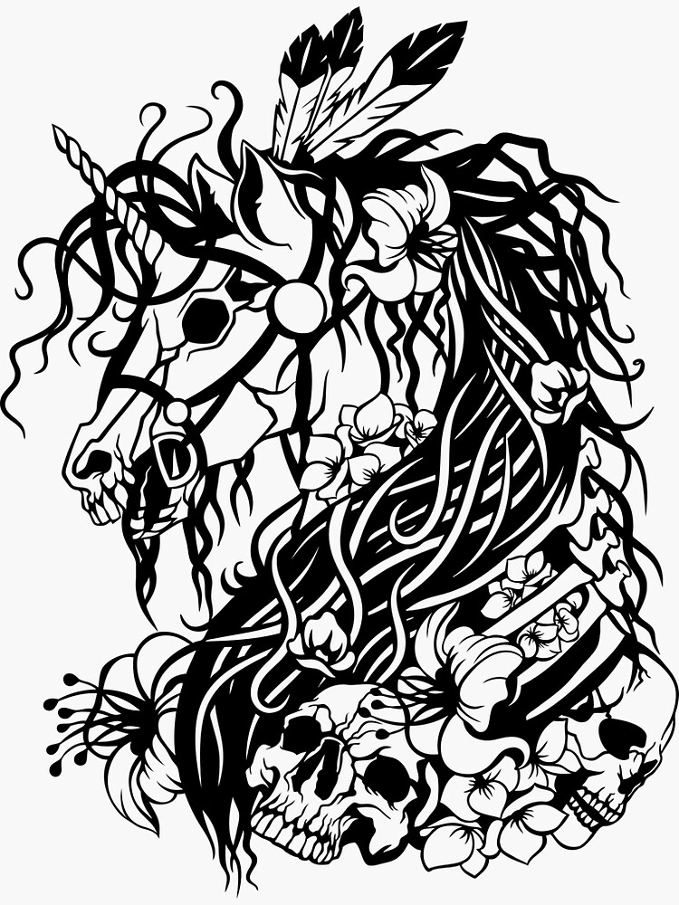 Zombie Unicorn Tattoo Style Sticker By Dupercut Redbubble