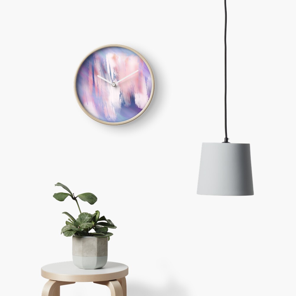 Abstract Painting Purple Blue Peach Salmon Clock