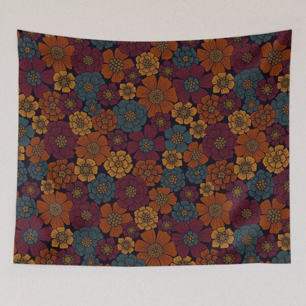 Item preview, Dark Burgundy, Teal & Mustard Floral designed and sold by somecallmebeth.