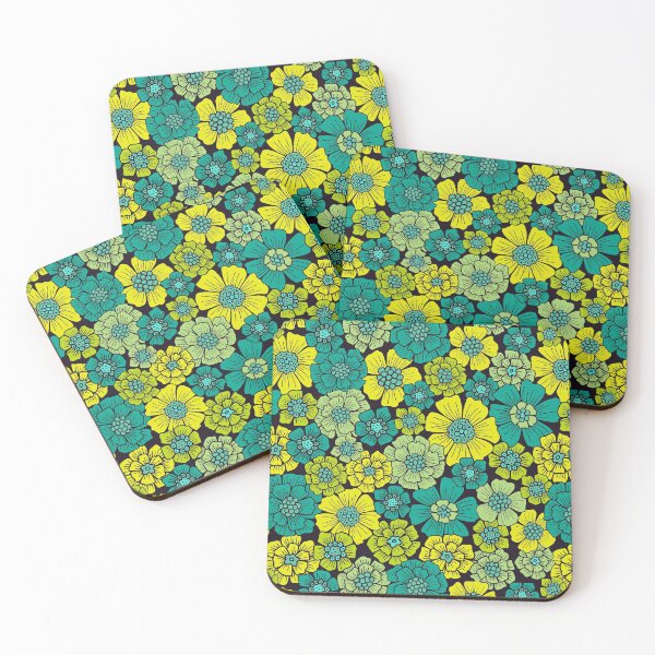 Item preview, Teal, Green & Yellow Bright Floral Pattern designed and sold by somecallmebeth.