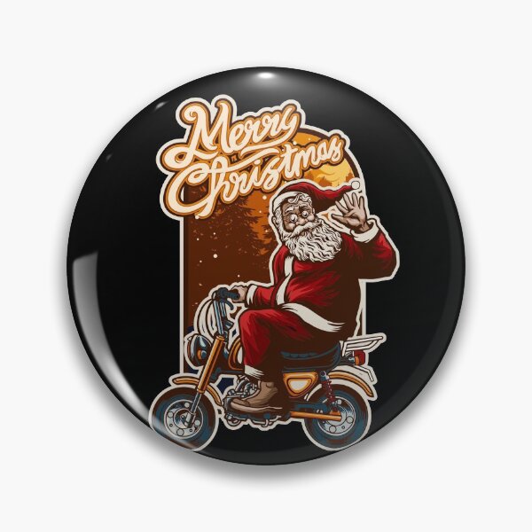 Aperçu de l'œuvre Ride Santa Funny Cool Badass Joyeux Noël Santa Claus Riding Scooter Moto avec Pine Tree Background Gift créée et vendue par MiscelChr.