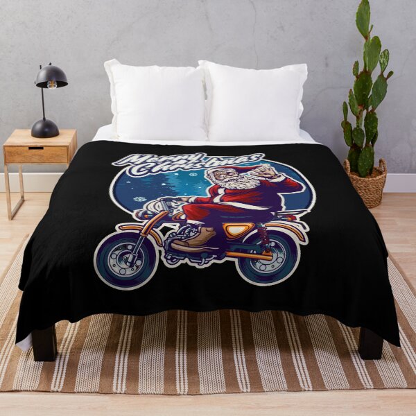 Item preview, Ride Santa Funny Cool Badass Merry Christmas Santa Claus Riding Scooter Motorcycle with Vintage Pine Tree Blue Background Gift designed and sold by MiscelChr.