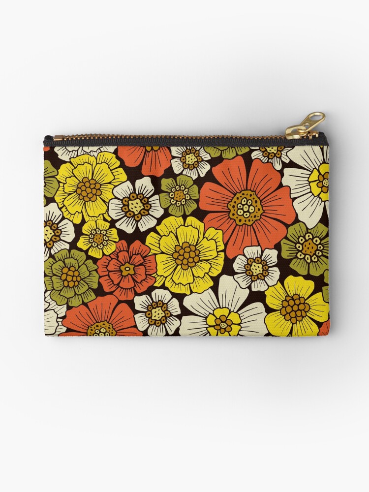 Thumbnail 1 of 4, Zipper Pouch, Retro 1960s 1970s Floral Pattern designed and sold by somecallmebeth.