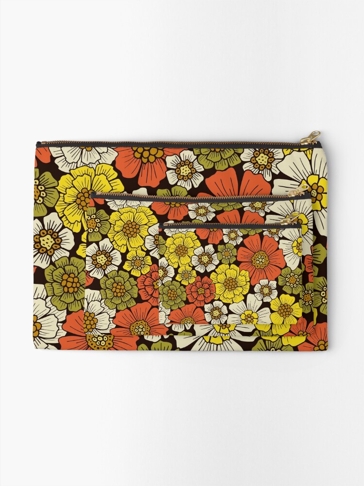 Thumbnail 2 of 4, Zipper Pouch, Retro 1960s 1970s Floral Pattern designed and sold by somecallmebeth.
