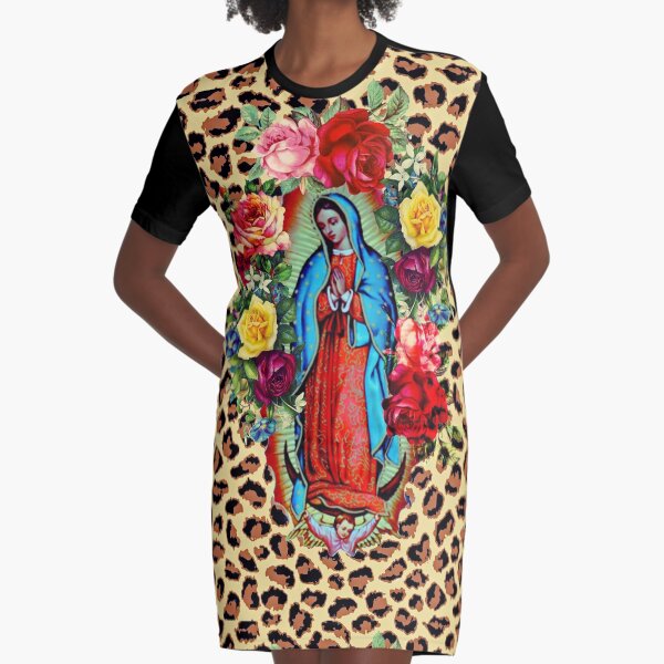 Nuestra Señora Guadalupe en Estampado de Leopardo Vestido camiseta