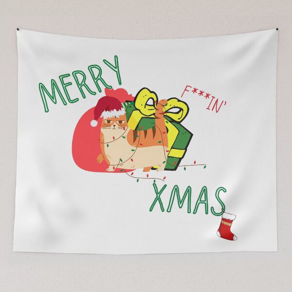 Item preview, merry effing christmas / kawaii naughty cat designed and sold by SpicyCherrys.