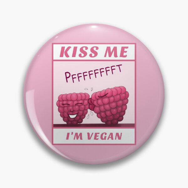 Item preview, Kiss Me I’m Vegan, funny cartoon with pink background designed and sold by Crystal Raymond.