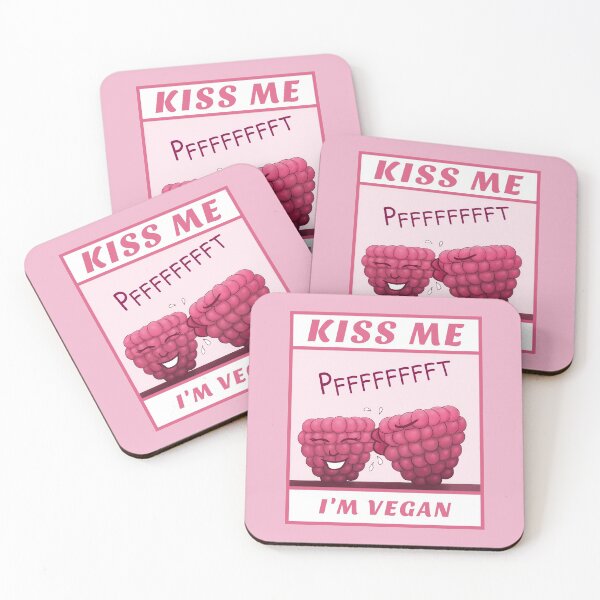 Item preview, Kiss Me I’m Vegan, funny cartoon with pink background designed and sold by Crystal Raymond.