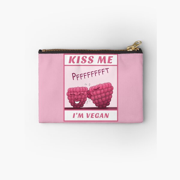 Item preview, Kiss Me I’m Vegan, funny cartoon with pink background designed and sold by Crystal Raymond.