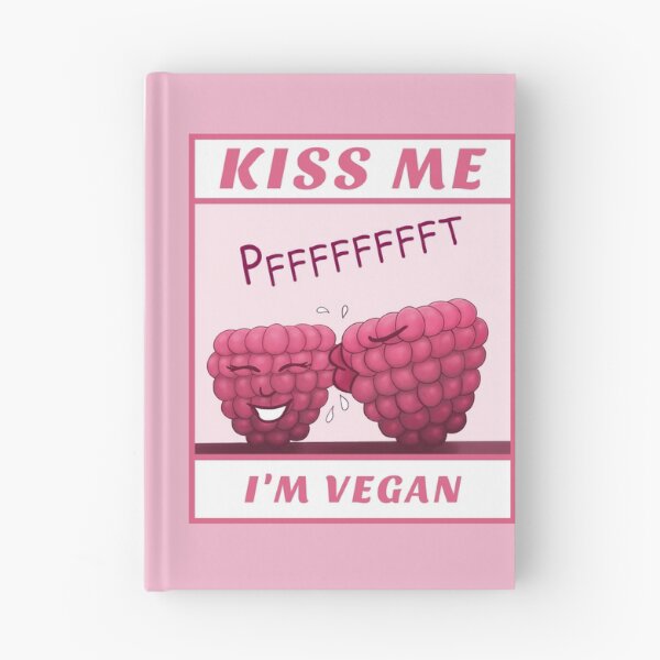 Item preview, Kiss Me I’m Vegan, funny cartoon with pink background designed and sold by Crystal Raymond.
