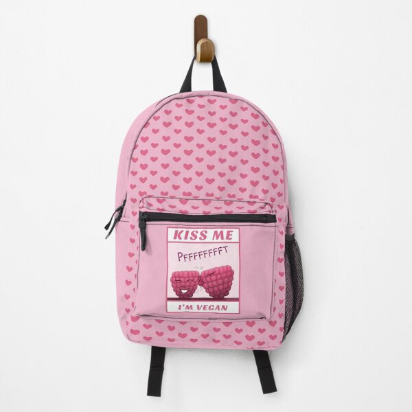 Item preview, Kiss Me I’m Vegan, funny cartoon with pink background designed and sold by Crystal Raymond.