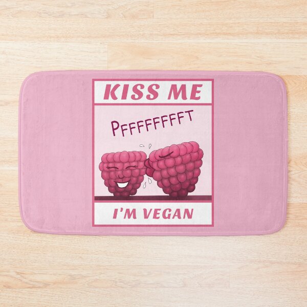 Item preview, Kiss Me I’m Vegan, funny cartoon with pink background designed and sold by Crystal Raymond.