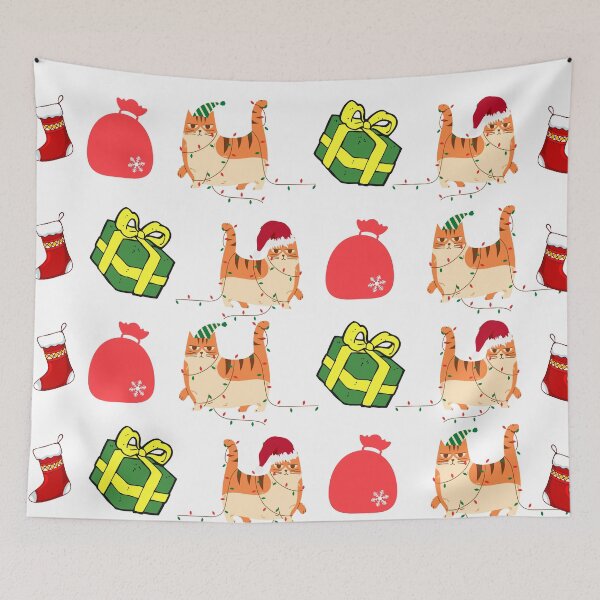 Item preview, Christmas pattern, naughty grumpy kawaii cat designed and sold by SpicyCherrys.