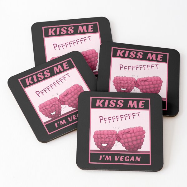 Item preview, Kiss Me I’m Vegan, funny cartoon with black background designed and sold by Crystal Raymond.