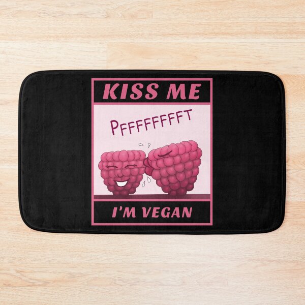 Item preview, Kiss Me I’m Vegan, funny cartoon with black background designed and sold by Crystal Raymond.