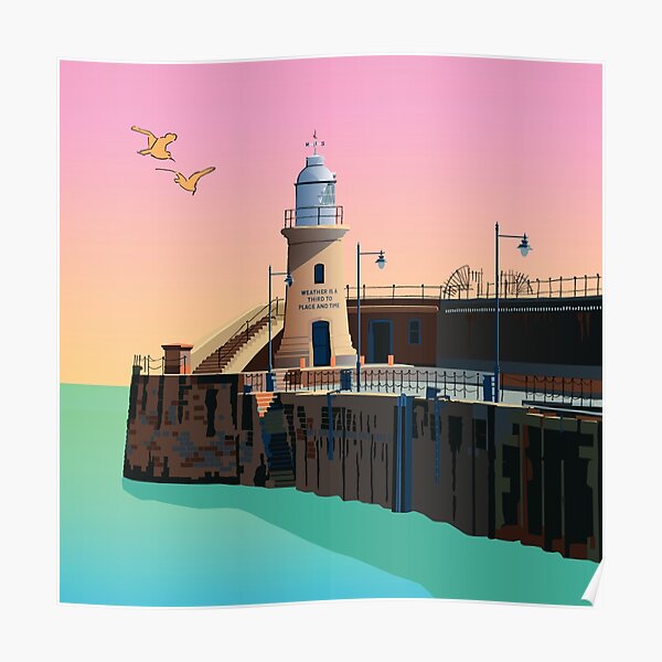 Folkestone Lighthouse, End of Pier Kent, England, UK Poster