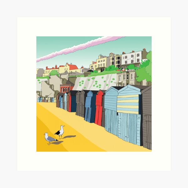 Viking Bay Broadstairs Beach Huts and Cliff Thanet Kent England UK Art Print