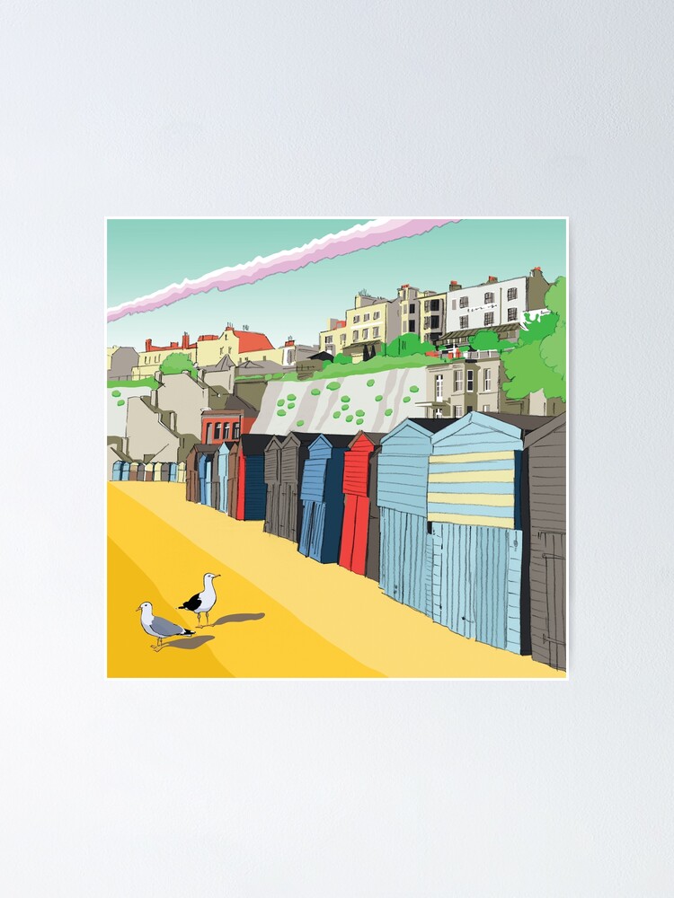 "Viking Bay Broadstairs Beach Huts and Cliff Kent England UK