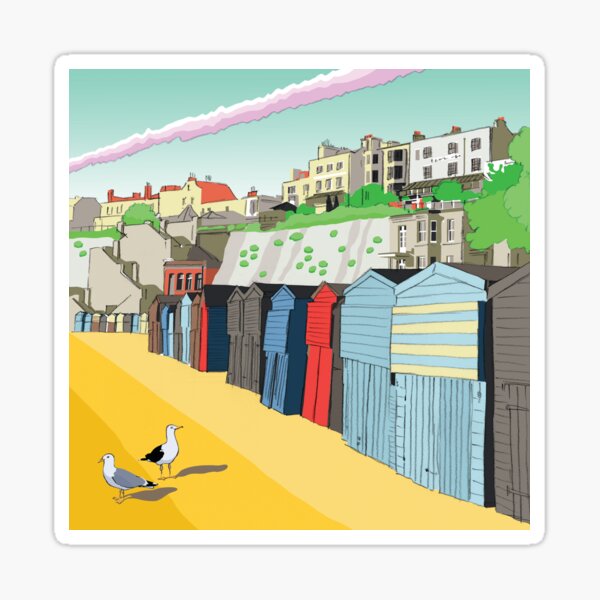 Viking Bay Broadstairs Beach Huts and Cliff Thanet Kent England UK Sticker