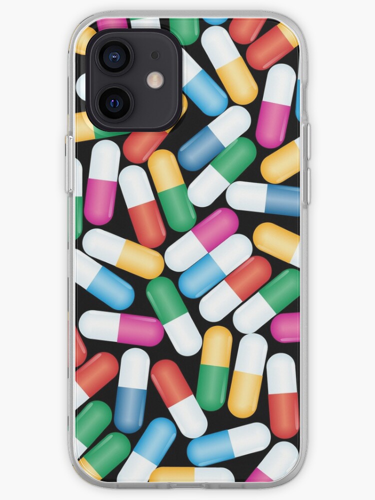 Colorful Pills Pattern On Black Background Iphone Case Cover By Snja Redbubble